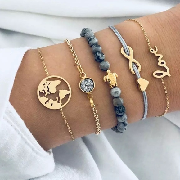 Heidiscloset Jewelry - 5 Piece Bracelet Set Love Earth SeaTurtle. 🆕